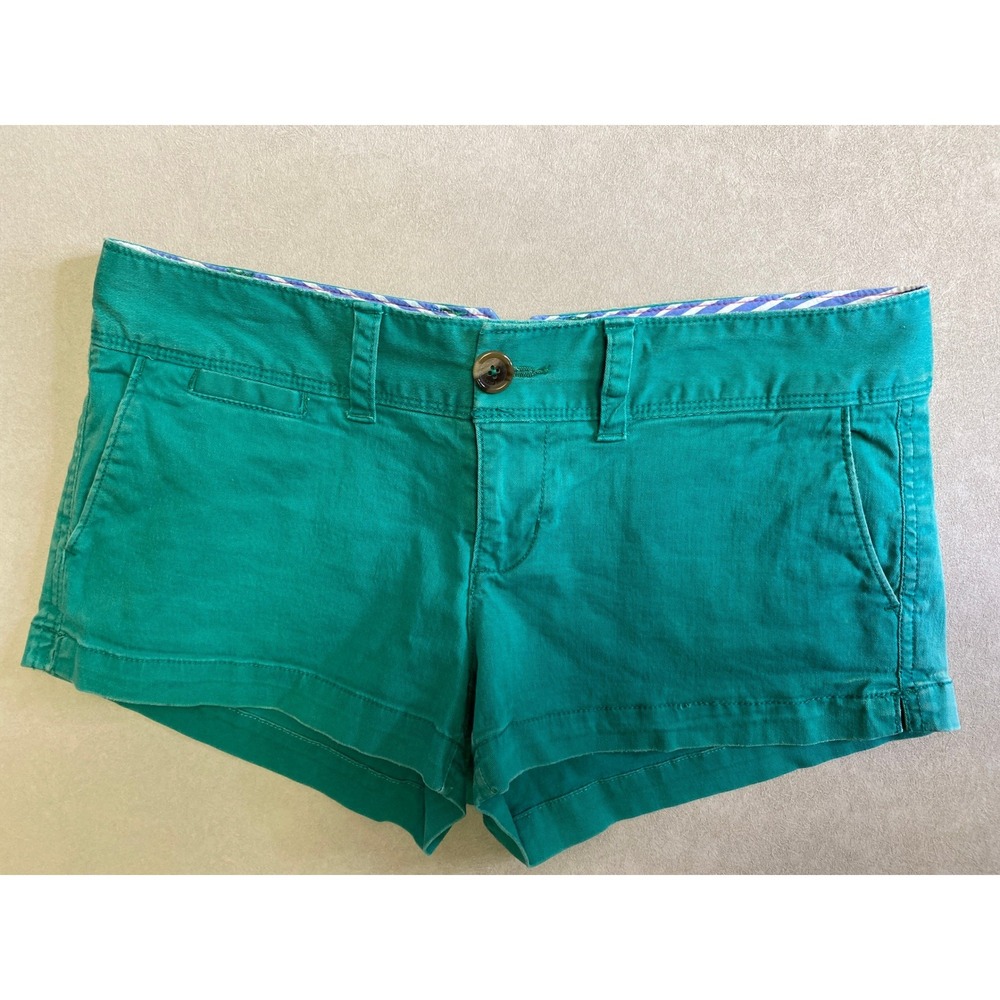 American Eagle Outfitters Womens Green Stretch Chino Shorts Low Rise Size 6